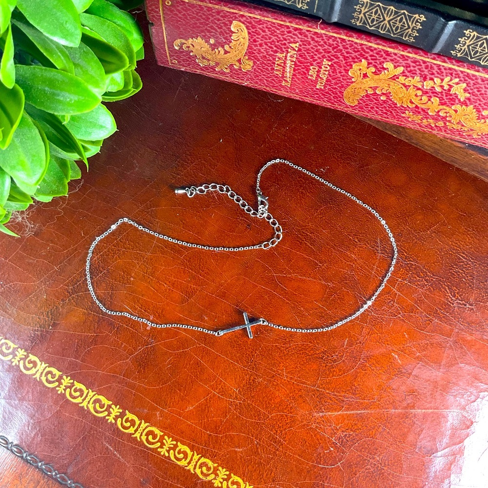 Dainty Simple Horizontal Cross Necklace